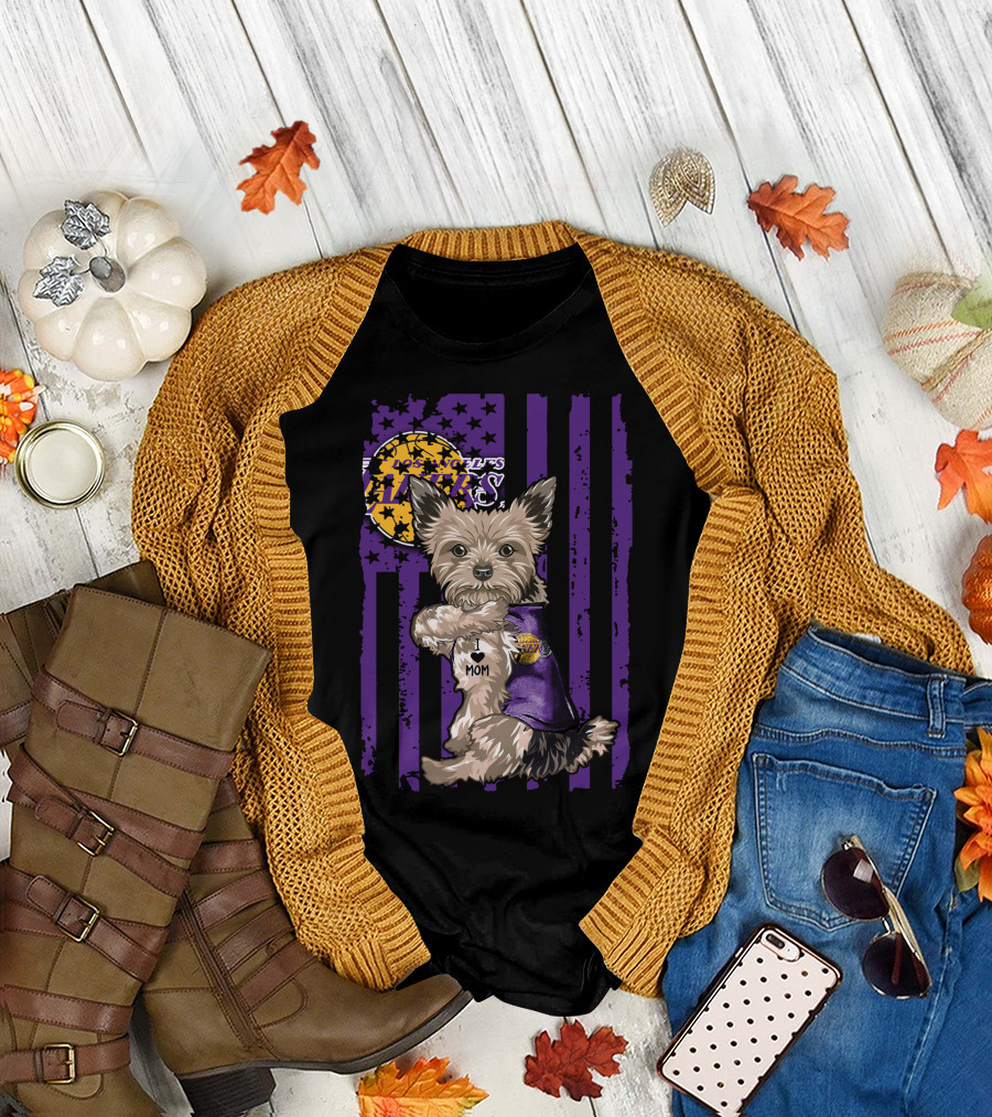 Yorkshire Terrier Los Angeles Lakers I Love Mom T-Shirt