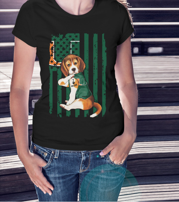Beagle Miami Hurricanes I Love Mom Football Fan Mascot T-Shirt