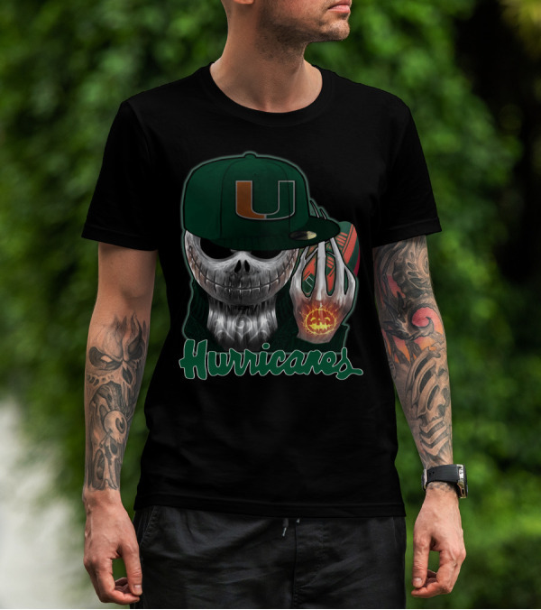 Jackskull Hurricanes Miami Football Icon With Pumpkin And Cap T-Shirt