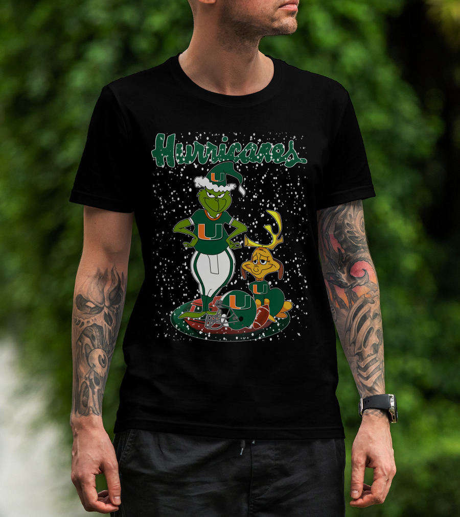 Grinchxmas Miami Hurricanes Snowy Christmas Scene With University T-Shirt