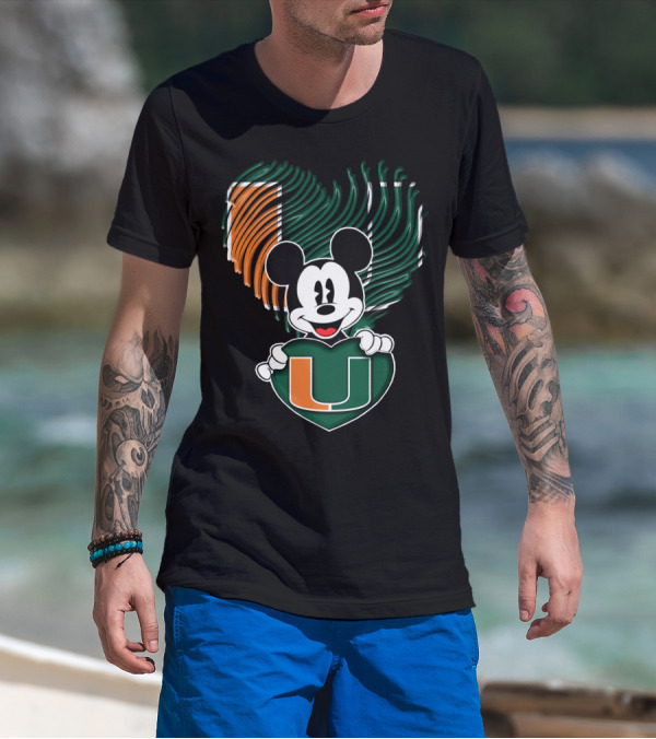 Mickey Mouse Miami Hurricanes Heart U T-Shirt