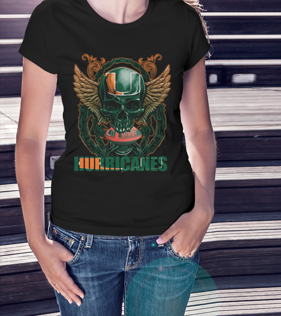Hurricanes Skullfb Miami Football Helmet Wings T-Shirt