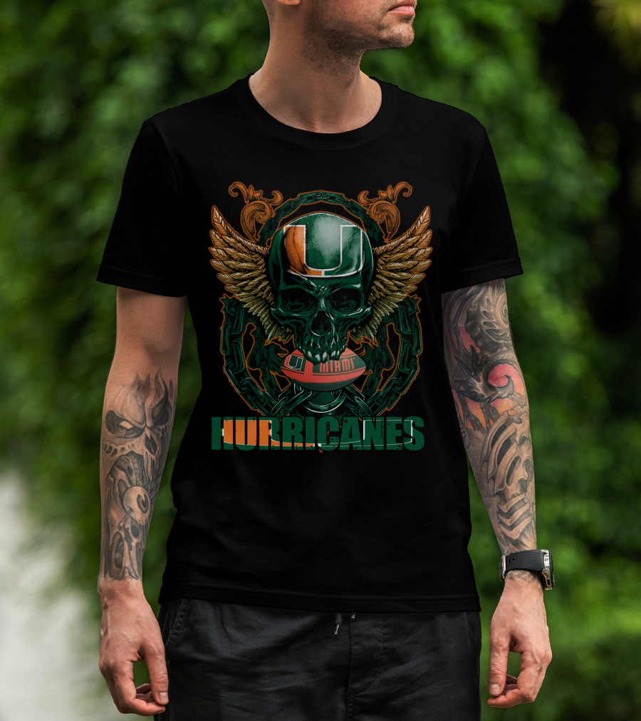 Hurricanes Skullfb Miami Football Helmet Wings T-Shirt