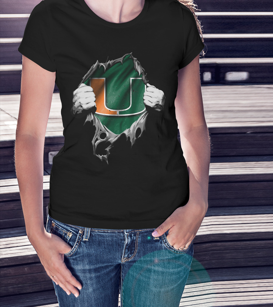 Torn Miami Hurricanes Logo With Hands Revealing U T-Shirt