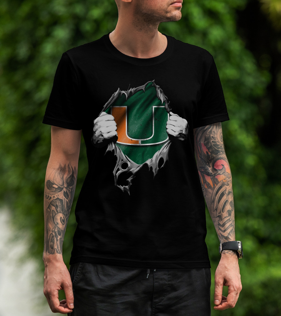 Torn Miami Hurricanes Logo With Hands Revealing U T-Shirt