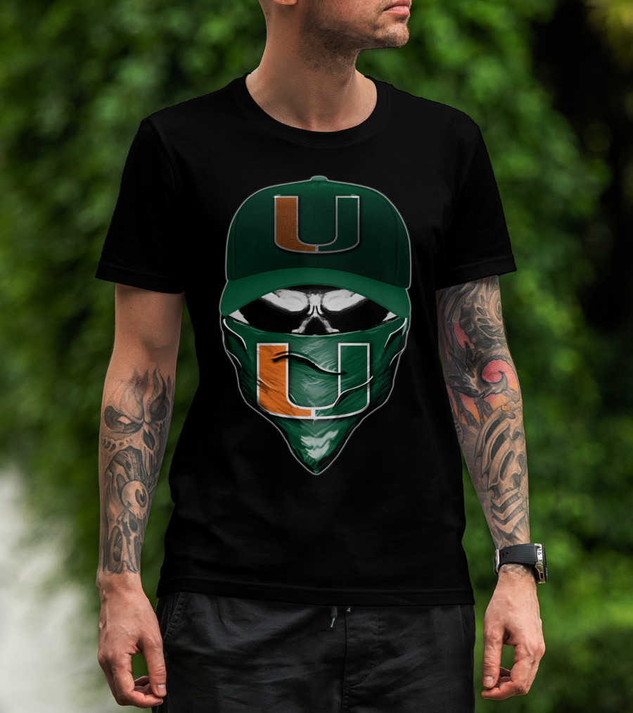 Skull Miami Hurricanes U Logo Hat And Bandana T-Shirt