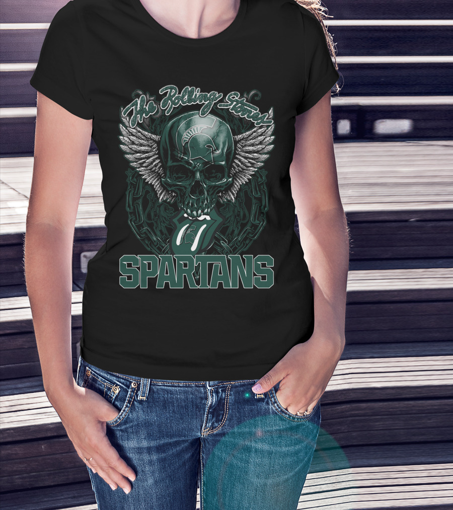 The Rolling Stones Michigan State Spartans Skull And Wings Icon With Tongue T-Shirt
