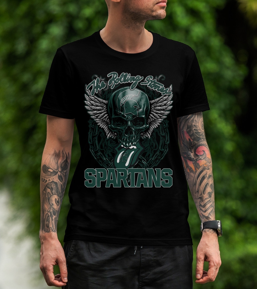 The Rolling Stones Michigan State Spartans Skull And Wings Icon With Tongue T-Shirt