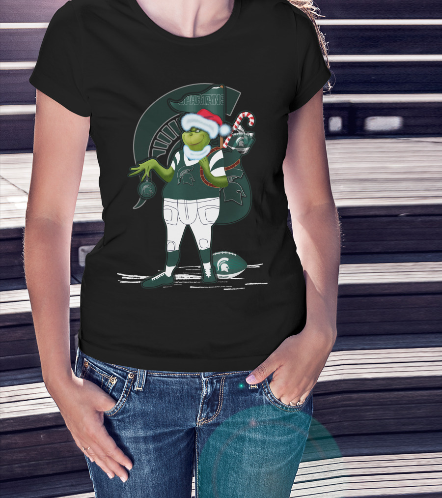 Grinchxmas Michigan State Spartans Holiday Football Mascot T-Shirt