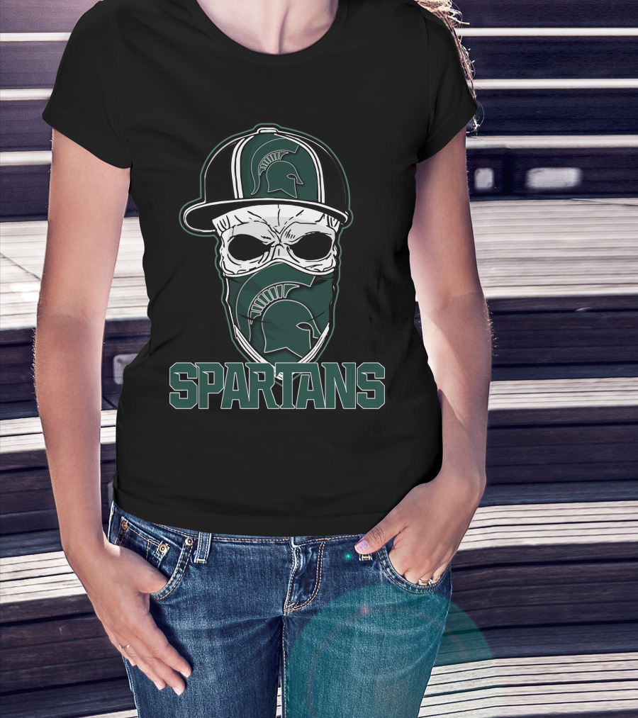 Skull Hat Michigan State Spartans Logo With Spartan Text T-Shirt