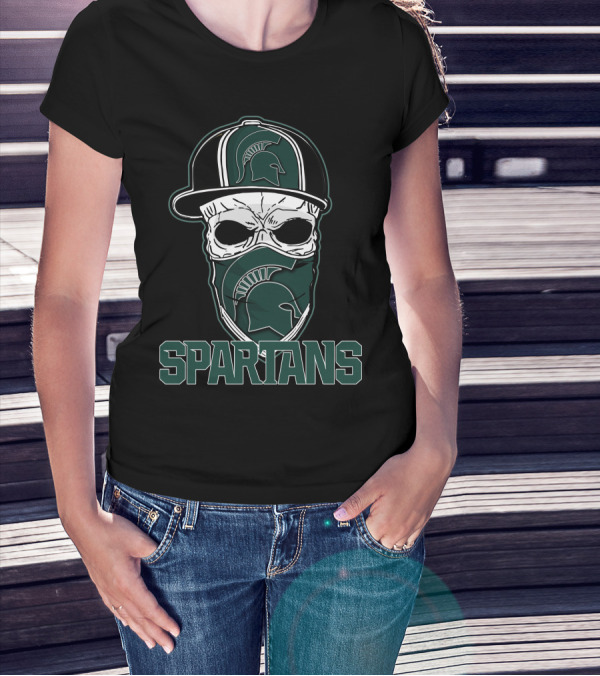 Skull Hat Michigan State Spartans Logo With Spartan Text T-Shirt