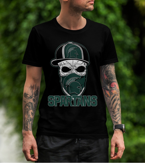 Skull Hat Michigan State Spartans Logo With Spartan Text T-Shirt