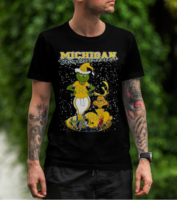 Michigan Wolverines Grinchxmas Holiday Football T-Shirt