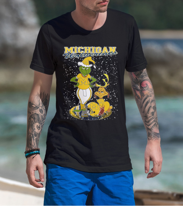 Michigan Wolverines Grinchxmas Holiday Football T-Shirt
