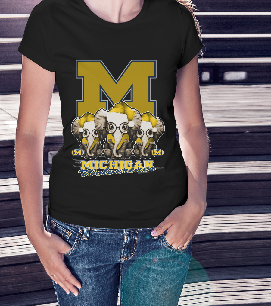 Michigan Wolverines Three Elephants With Glasses Holiday T-Shirt