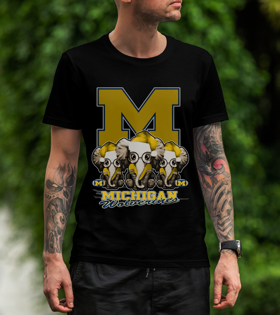 Michigan Wolverines Three Elephants With Glasses Holiday T-Shirt