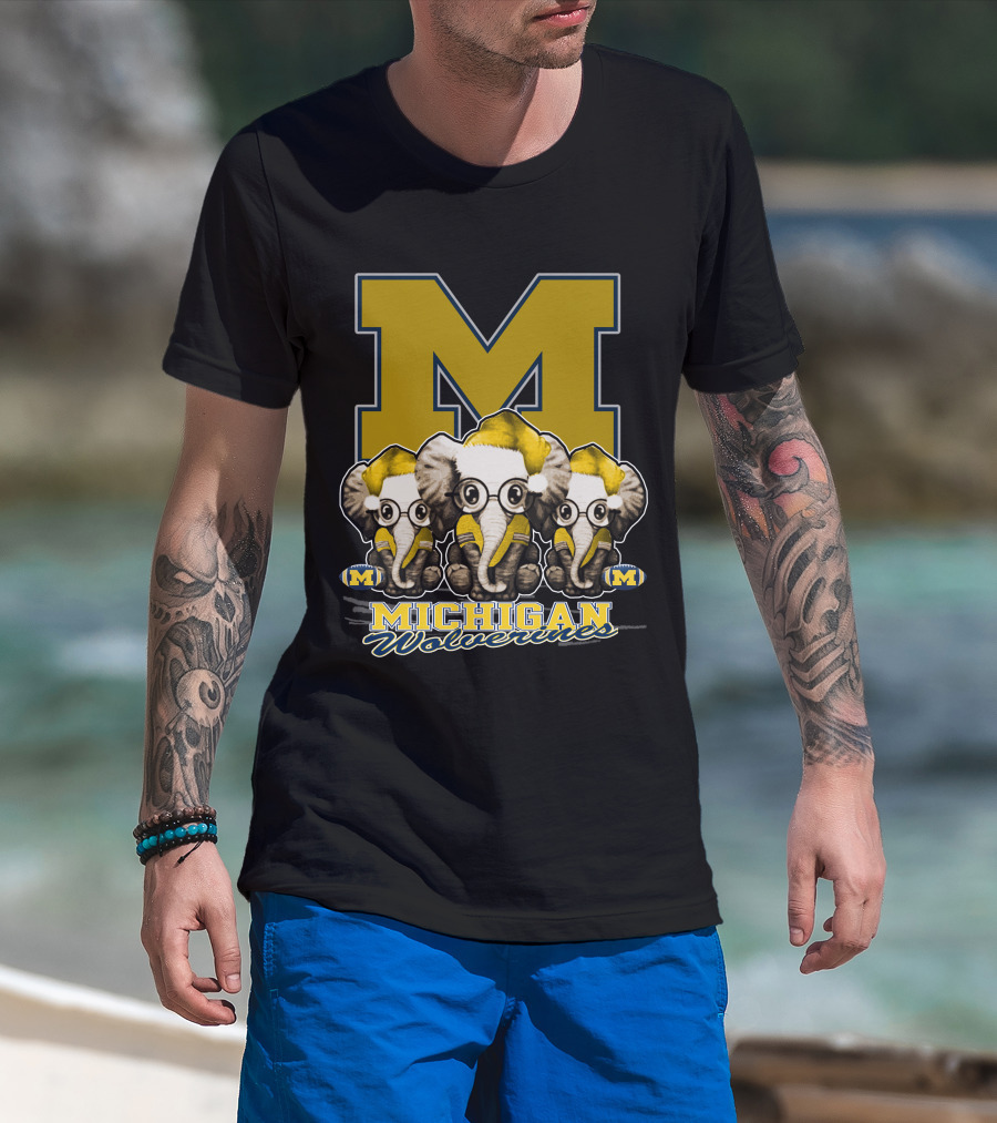 Michigan Wolverines Three Elephants With Glasses Holiday T-Shirt