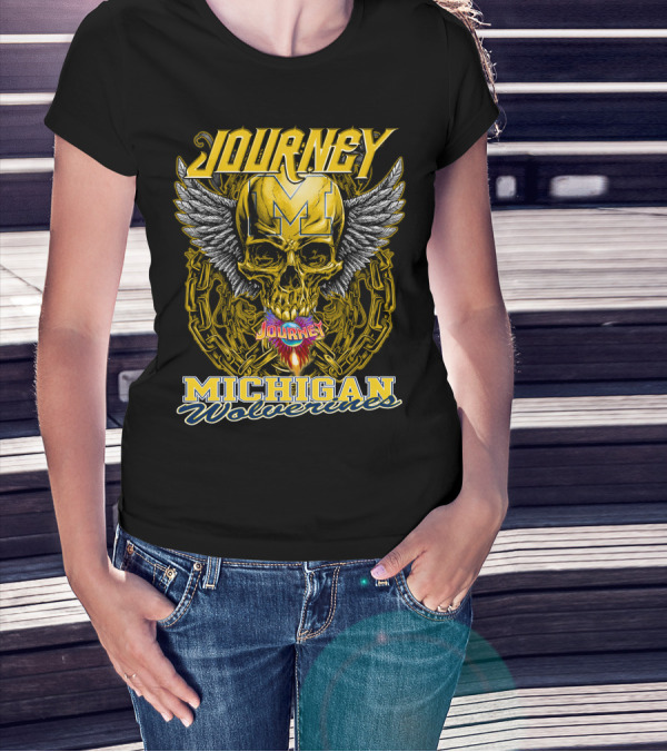 Journey Michigan Wolverines Skull Wings Chain T-Shirt