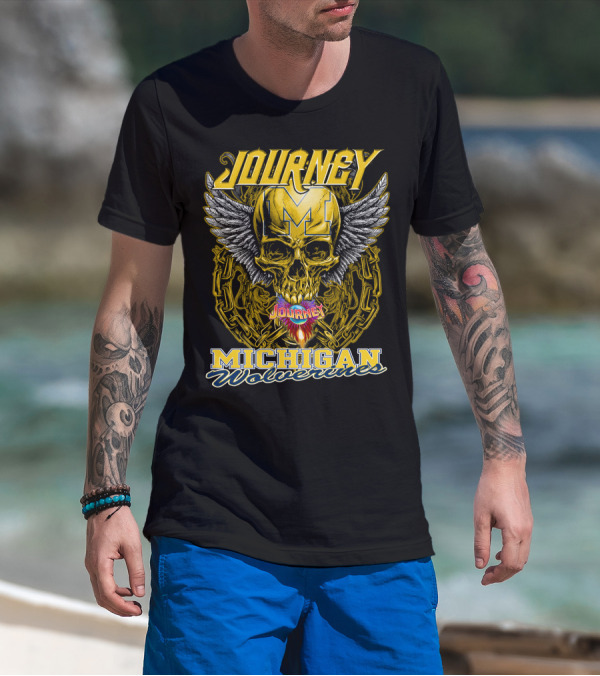 Journey Michigan Wolverines Skull Wings Chain T-Shirt