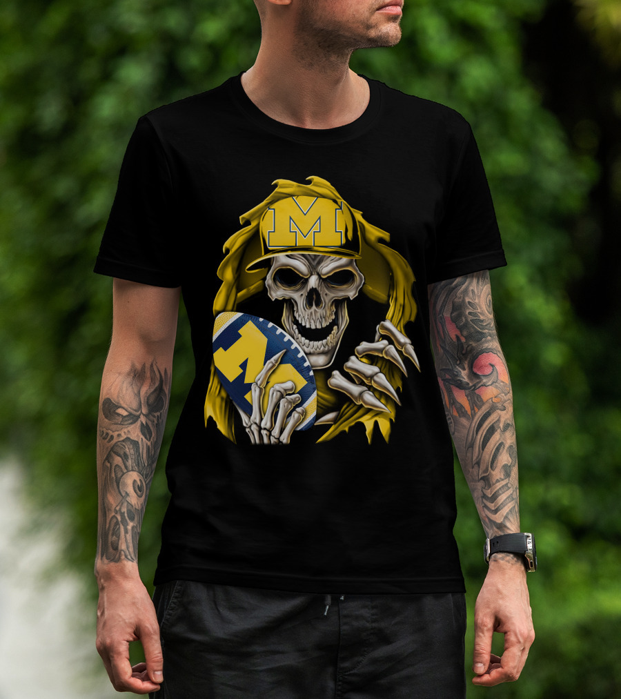 Skullbong Michigan Wolverines Skull Football Fan T-Shirt