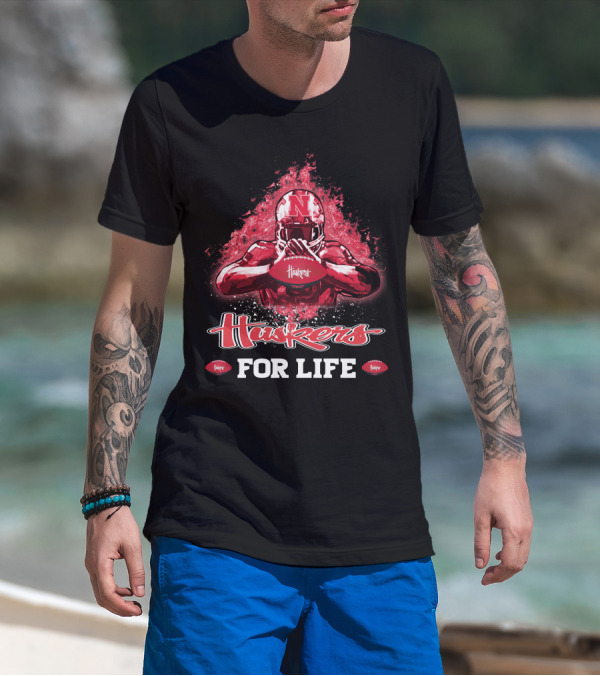 Huskers For Life Nebraska Cornhuskers Football T-Shirt