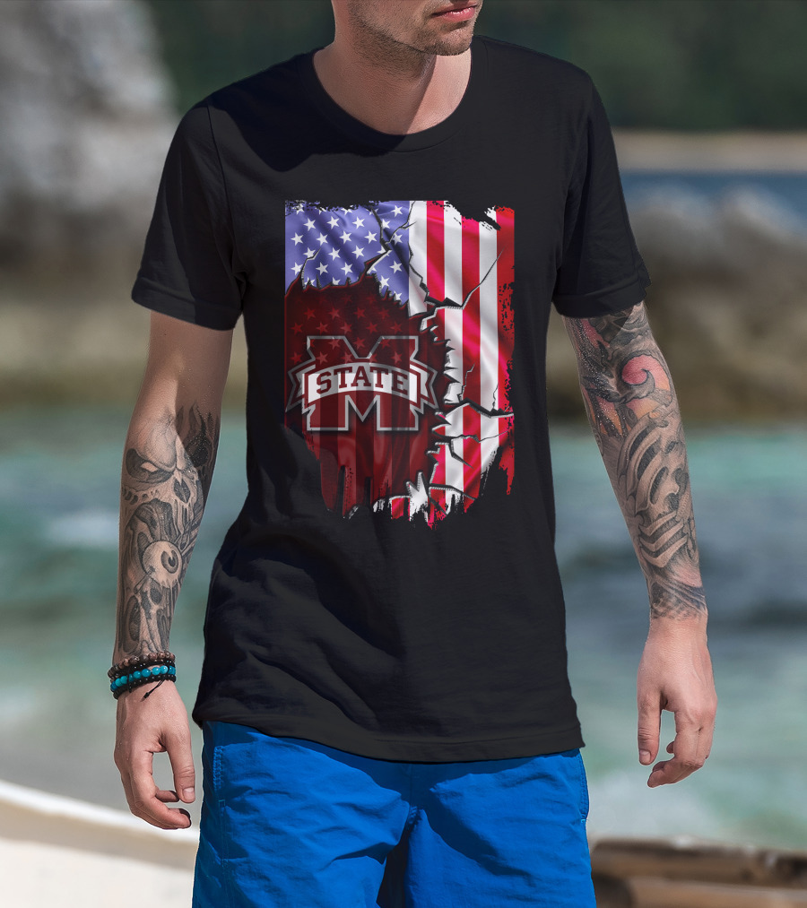 Mississippi State Bulldogs American Flag Torn T-Shirt