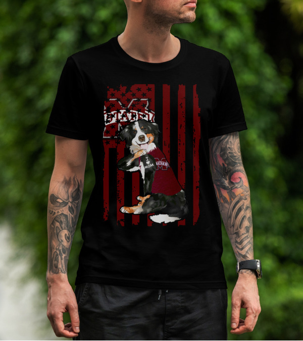 Mississippi State Bulldogs Border Collie With Team Spirit Flag T-Shirt