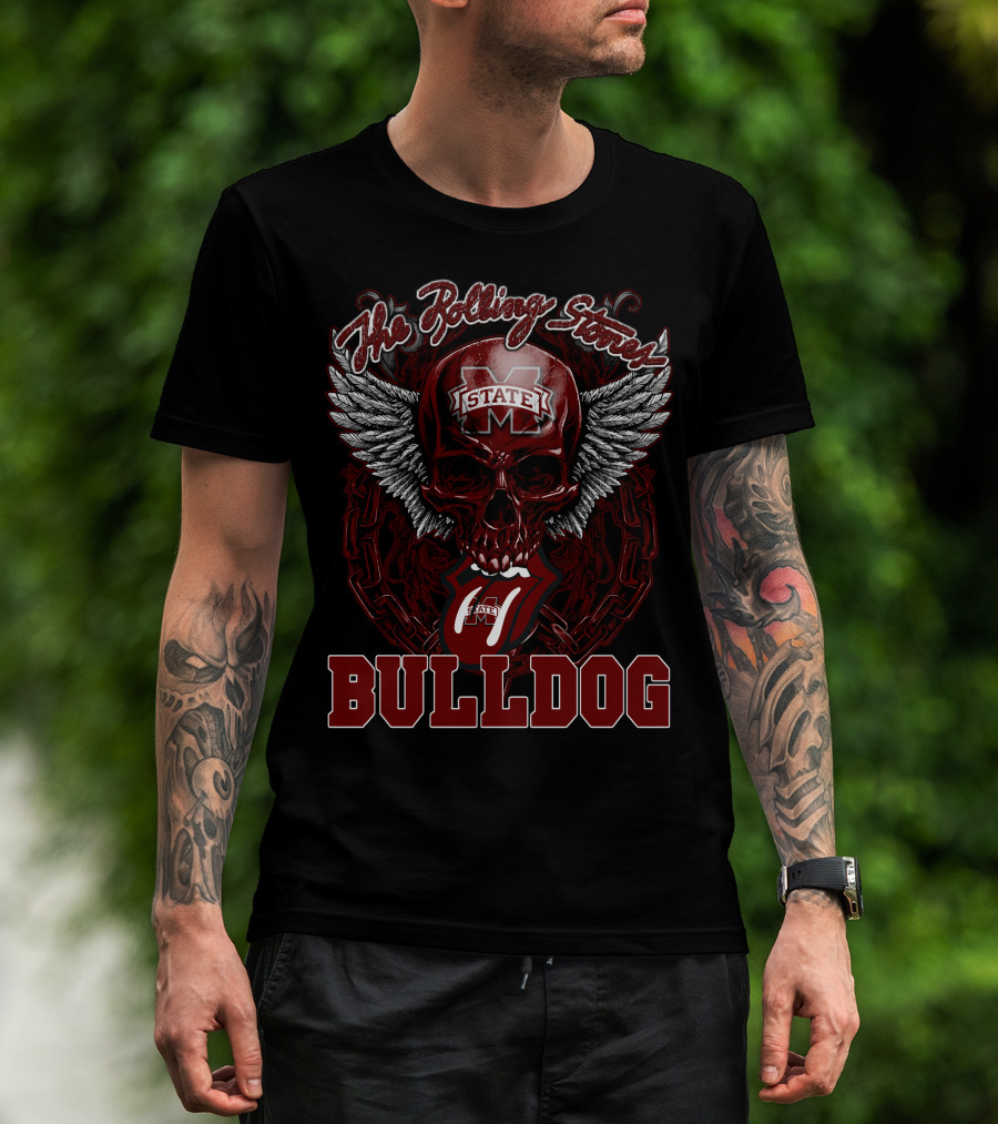 The Rolling Stones Mississippi State Bulldog Skull Logo With Wings And Chain T-Shirt