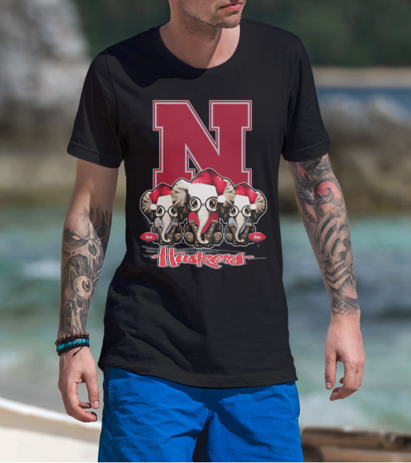 Elephan Xmas Nebraska Huskers Santa Hat Trio T-Shirt