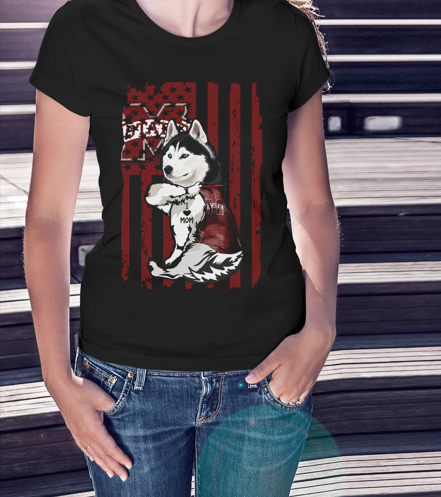 Mississippi State Bulldogs Siberian Husky I Love Mom T-Shirt