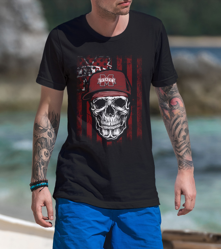 Mississippi State Bulldogs Skull With Cap T-Shirt
