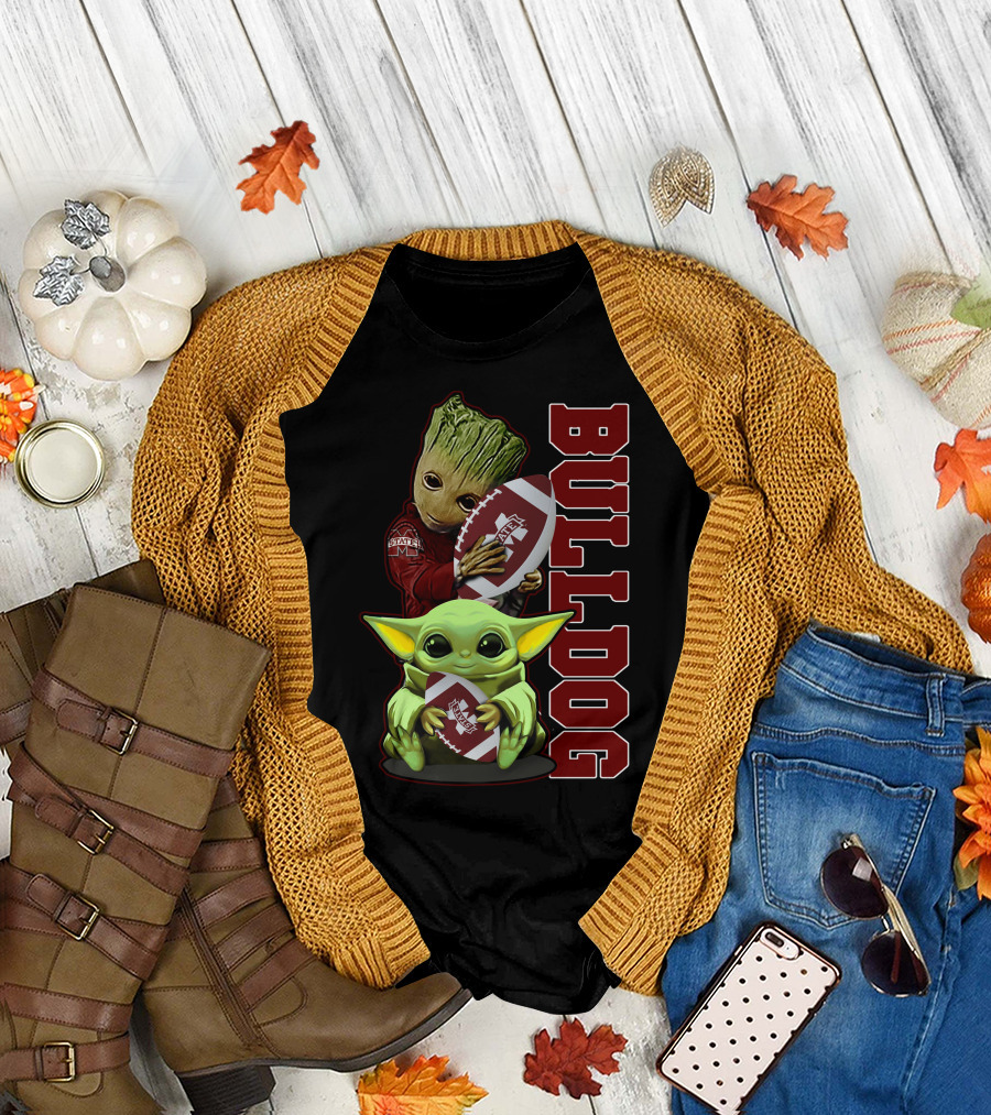 Grzd Mississippi State Bulldogs Groot Baby Yoda Football T-Shirt