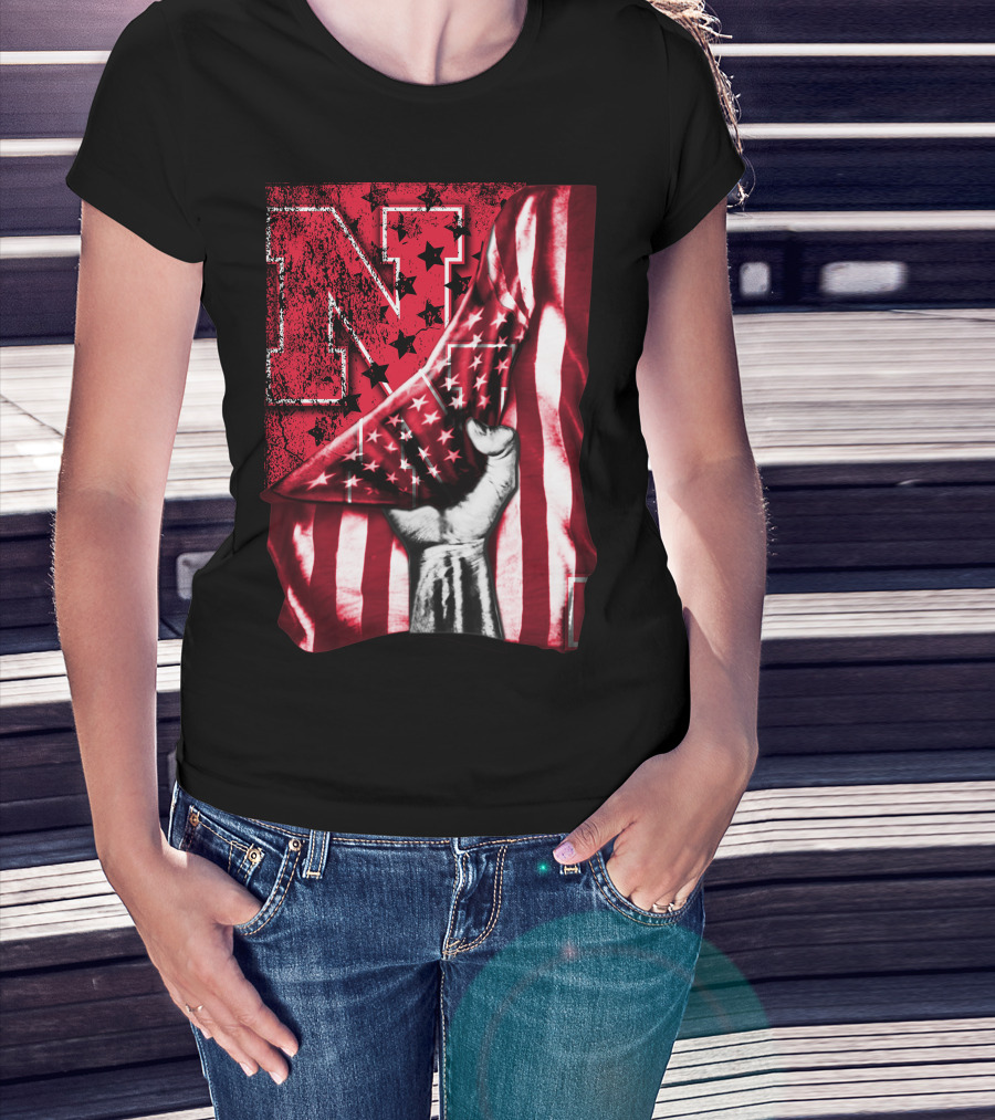 Nebraska Cornhuskers American Flag N Stars Power Symbol T-Shirt