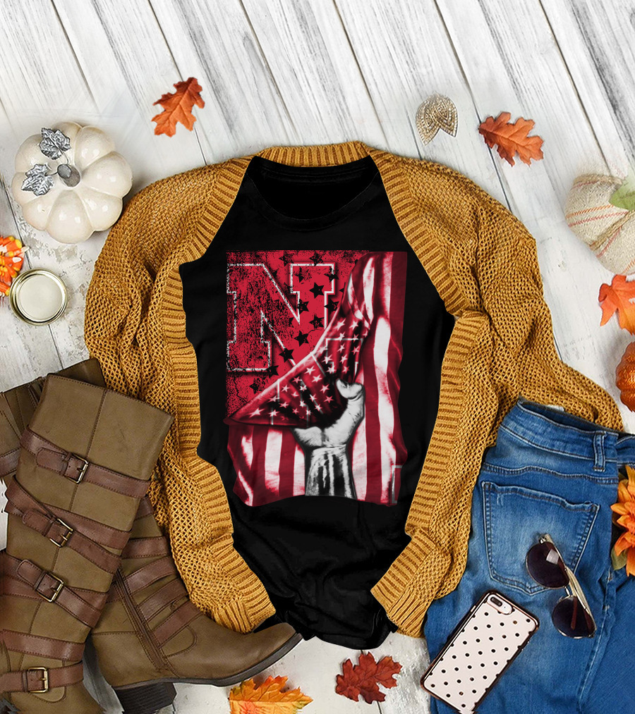 Nebraska Cornhuskers American Flag N Stars Power Symbol T-Shirt