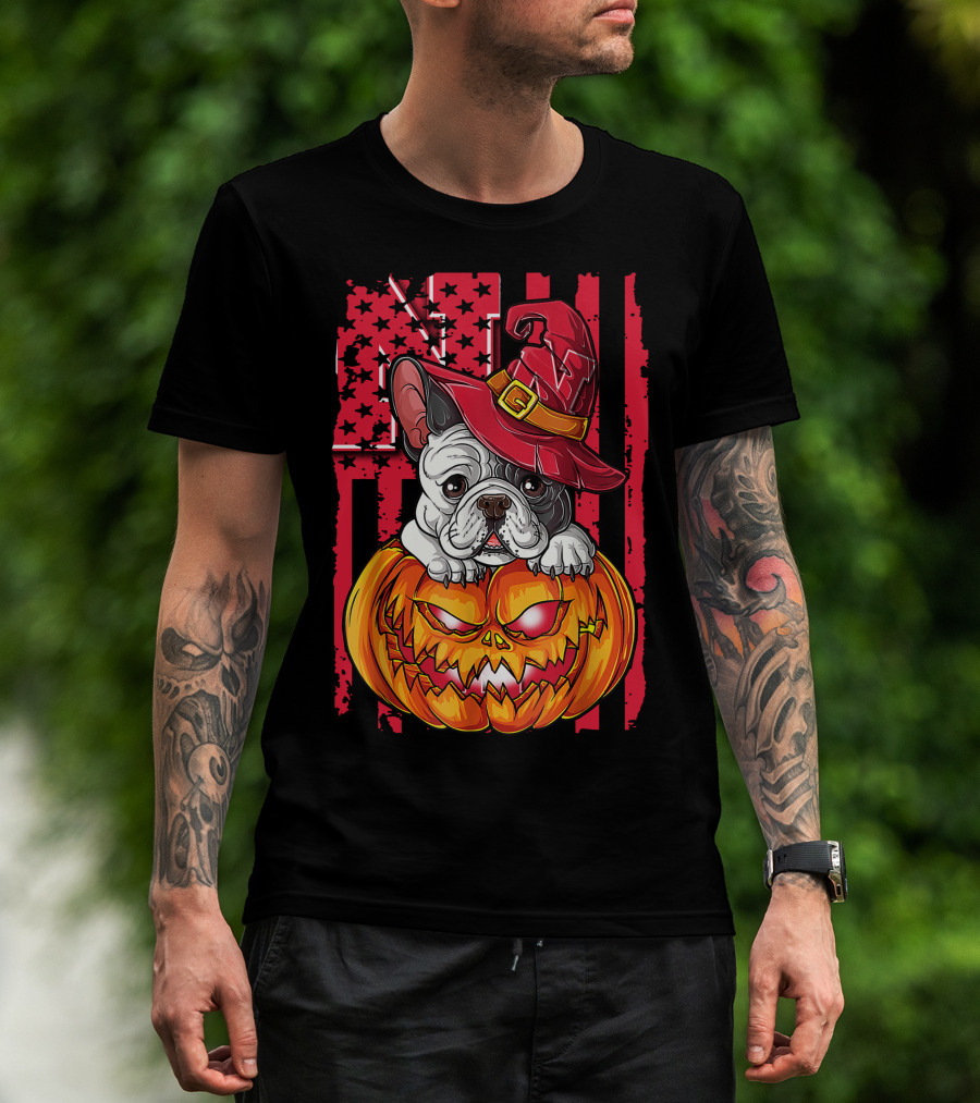 Hlw Bulldog Nebraska Cornhuskers Halloween Pumpkin Wizard Hat T-Shirt