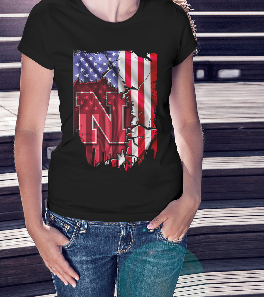 Nebraska Cornhuskers American Flag N T-Shirt