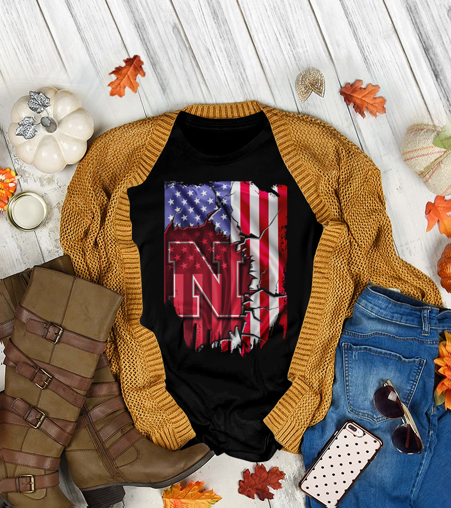 Nebraska Cornhuskers American Flag N T-Shirt