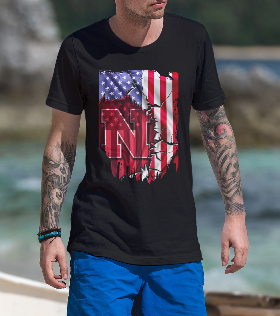 Nebraska Cornhuskers American Flag N T-Shirt