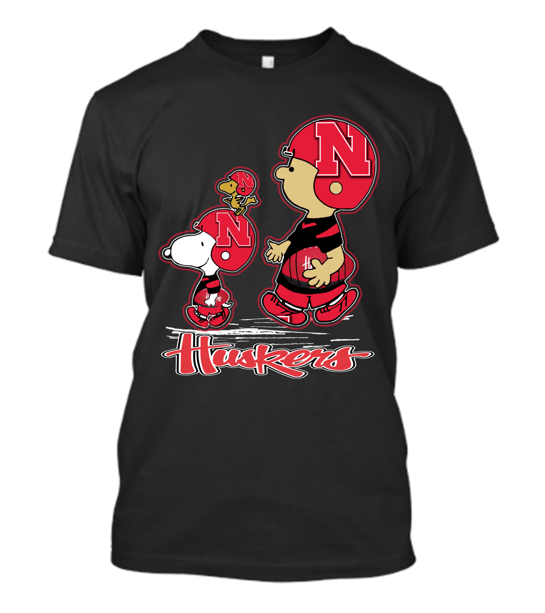 Snpfootball Nebraska Cornhuskers Huskers Charlie Brown Snoopy Woodstock Football Helmets T-Shirt