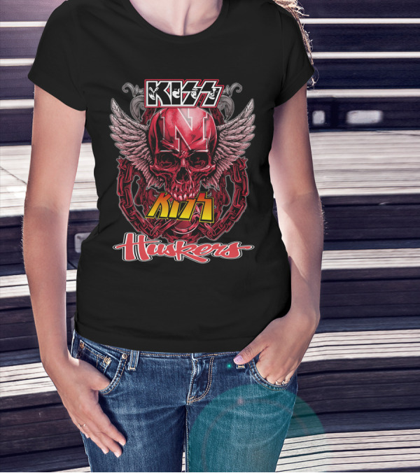KISS Nebraska Huskers Winged Skull T-Shirt
