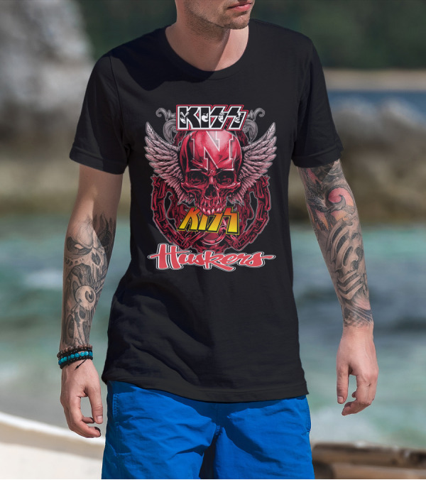 KISS Nebraska Huskers Winged Skull T-Shirt