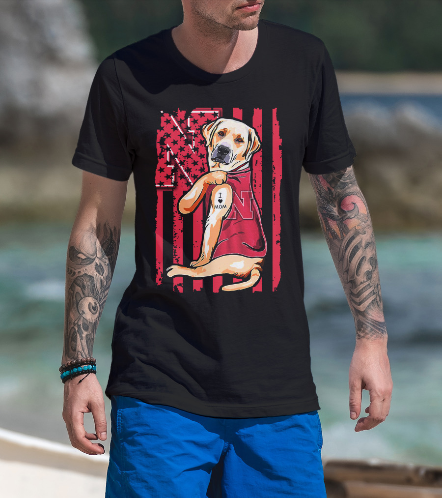 Labrador Retriever Nebraska Cornhuskers I Love Mom Flag T-Shirt