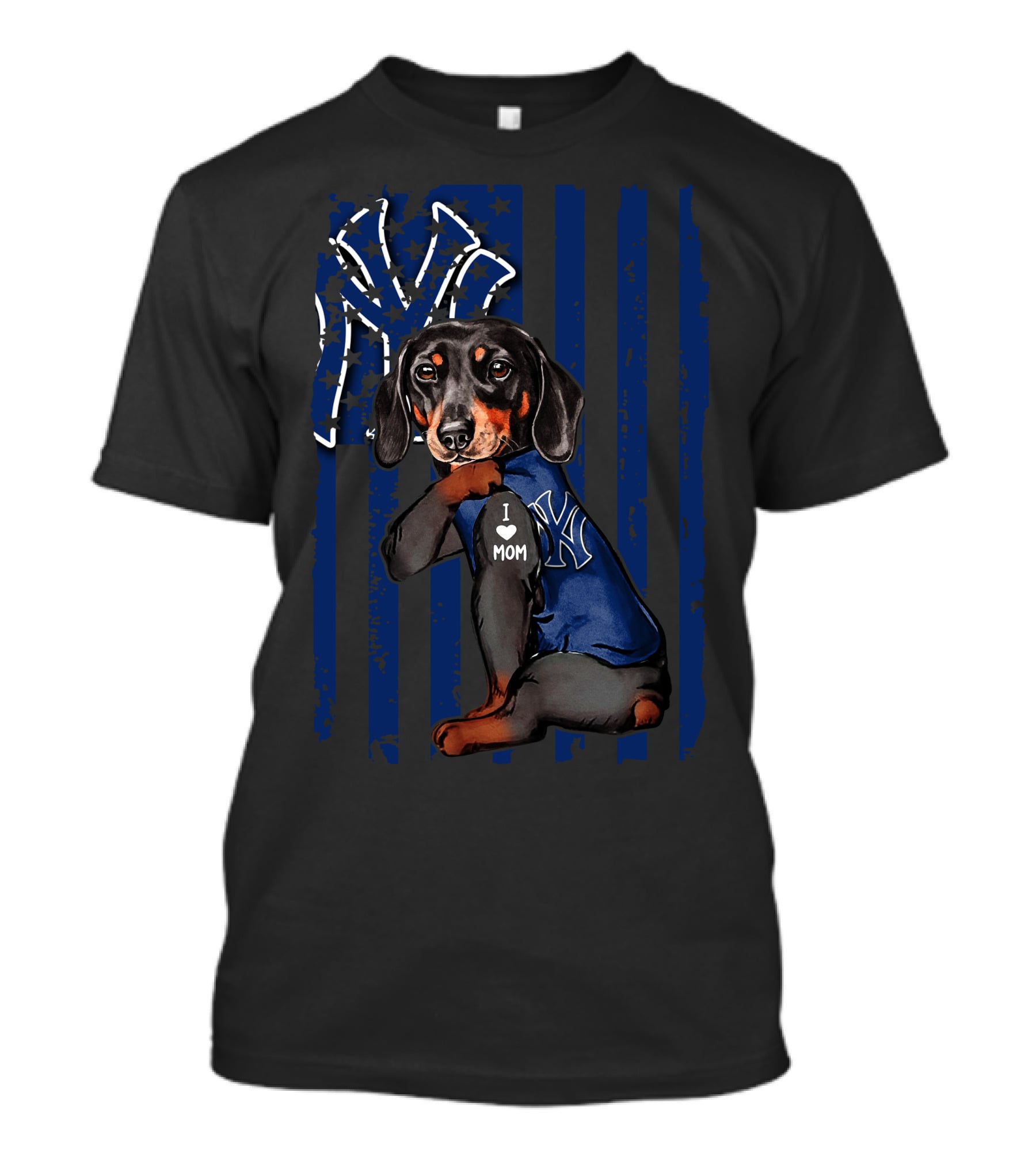 Dachshund I Love Mom New York Yankees USA Flag T-Shirt