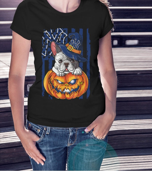 Hlw Bulldog New York Yankees Pumpkin Halloween Magic Hat T-Shirt
