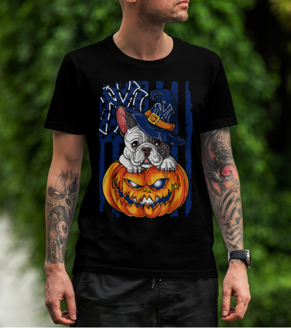 Hlw Bulldog New York Yankees Pumpkin Halloween Magic Hat T-Shirt