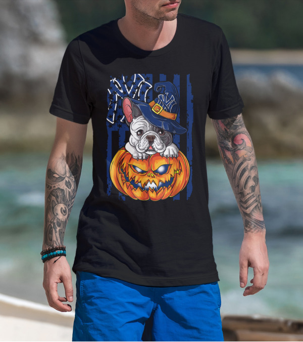 Hlw Bulldog New York Yankees Pumpkin Halloween Magic Hat T-Shirt
