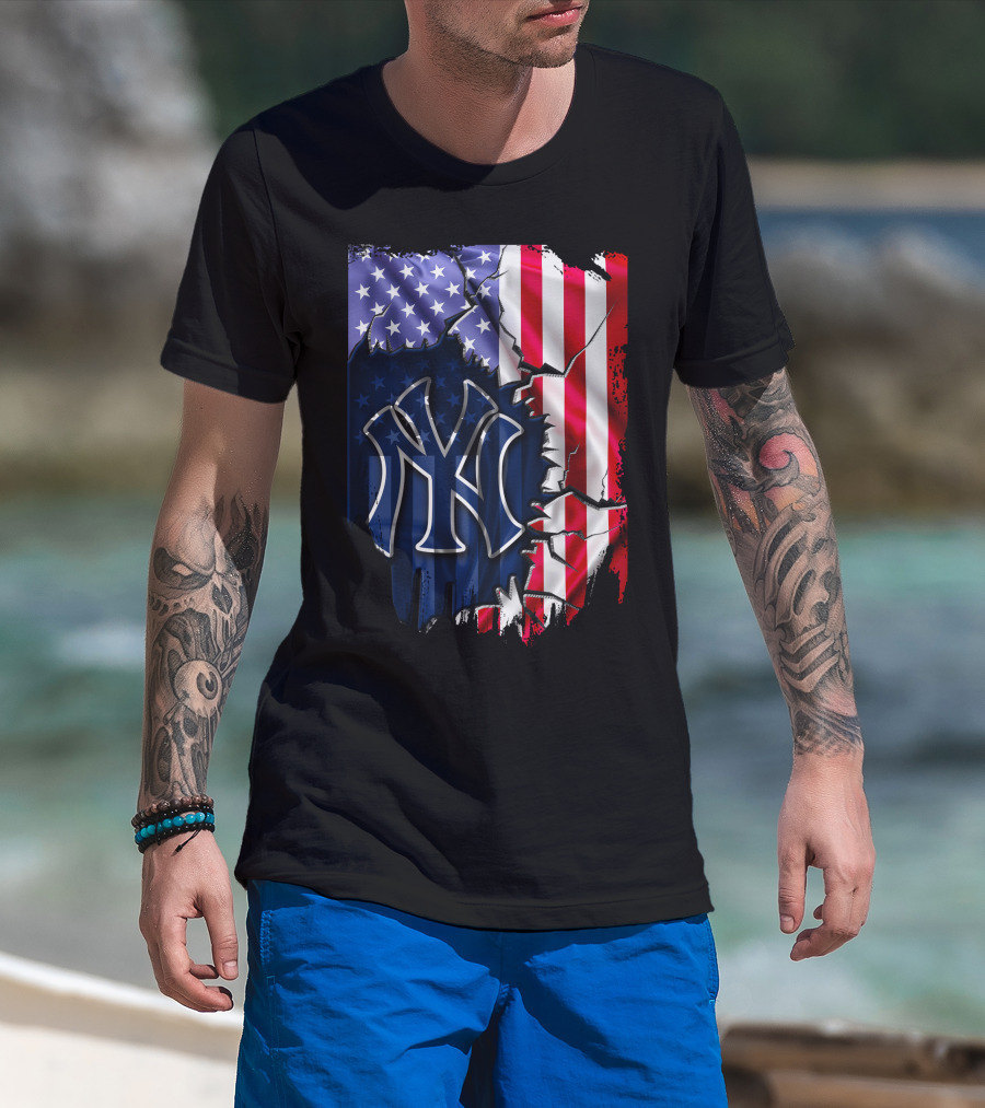 Flag New York Yankees American Pride Rip T-Shirt