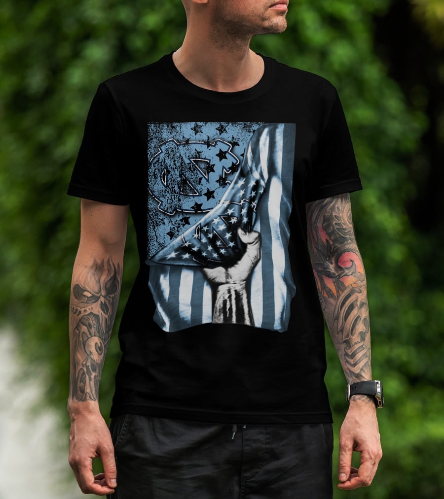 North Carolina UNC Tar Heels American Flag Fist Gesture T-Shirt