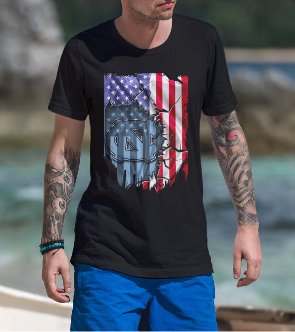 North Carolina Tar Heels American Flag Ripped T-Shirt