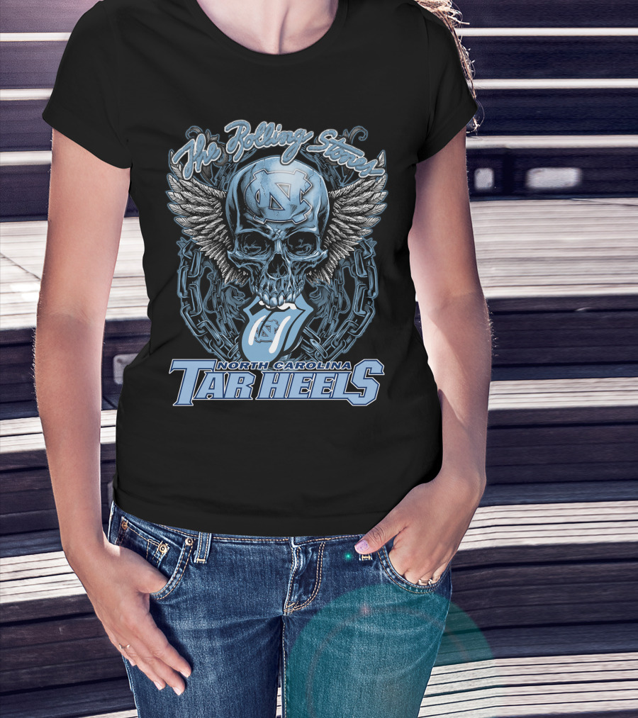 The Rolling Stones North Carolina Tar Heels Skull With Wings And Chain T-Shirt